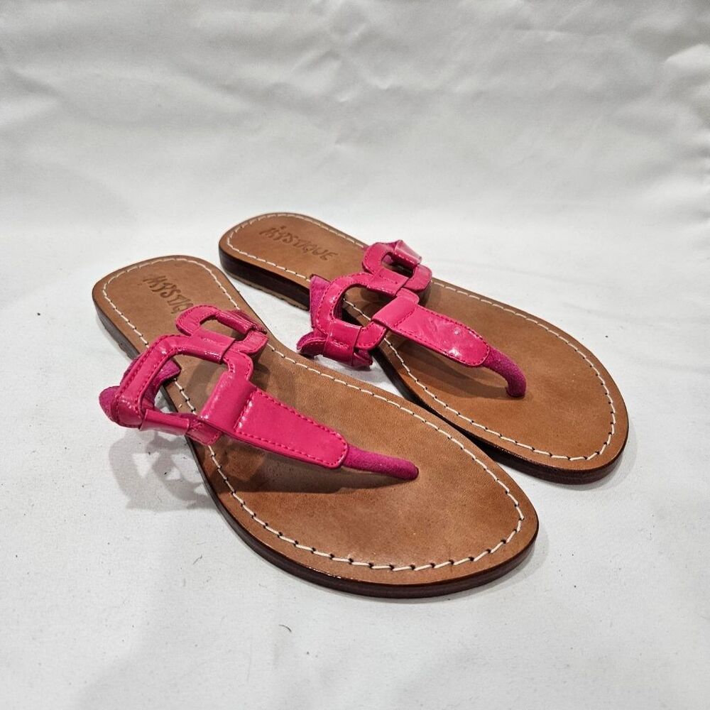 Mystique Pink Patent Leather Thong Sandals Flat Slides Womens Size 8